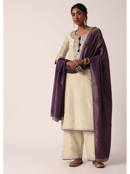 KALKI FASHION - Purple Embroidered Silk Palazzo With Kurta & Dupatta Sequin Work (Set of 3)