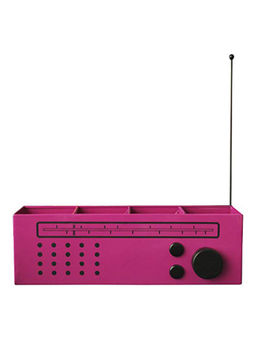 Living With Elan - Radio Desk Organizer 4 Compartments Pen & Makeup Stand (Pink)