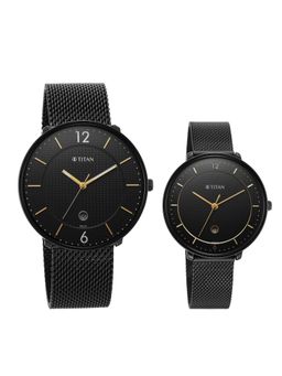 Titan - Bandhan 18492651NM01 Black Dial Analog watch for Couple (Pack of 2)