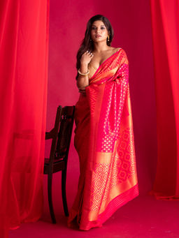 Beatitude - Pink Banarasi Saree with Unstitched Blouse