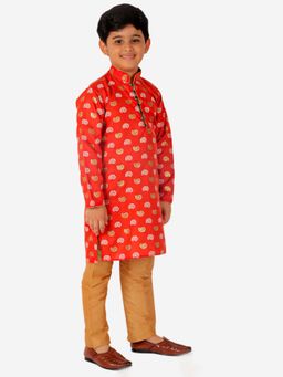 Pro Ethic Style Developer - Red Cotton Kurta Pajama Set With Printed Design