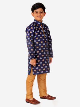 Pro Ethic Style Developer - Navy Blue Cotton Kurta Pajama Set With Printed Design