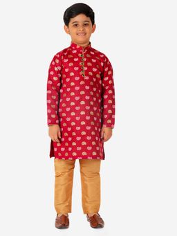Pro Ethic Style Developer - Rust Cotton Kurta Pajama Set With Printed Design
