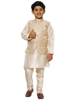 Pro Ethic Style Developer - Gold Sik Kurta Pyjama Set With Waistcoat