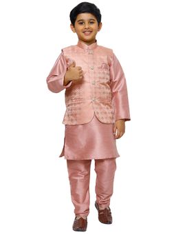 Pro Ethic Style Developer - Pink Sik Kurta Pyjama With Waistcoat