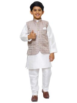 Pro Ethic Style Developer - Purple Sik Kurta Pyjama Set With Waistcoat