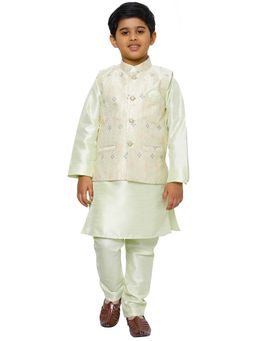 Pro Ethic Style Developer - Green Traditional Kurta Pajama Set with Silk Waistcoat