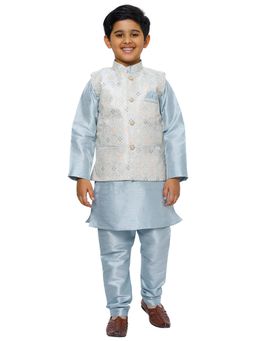 Pro Ethic Style Developer - Blue Traditional Kurta Pajama Set with Silk Waistcoat