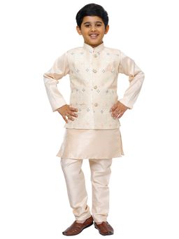 Pro Ethic Style Developer - Peach Traditional Kurta Pajama Set with Silk Waistcoat