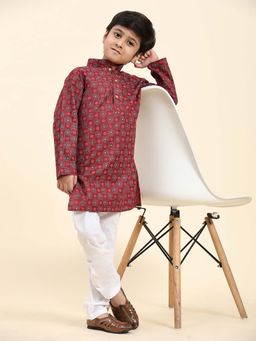 Pro Ethic Style Developer - Maroon Boys Cotton Kurta Pajama Set