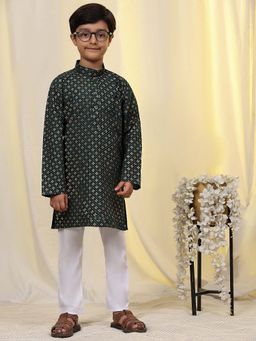 Pro Ethic Style Developer - Dark Green Boys Cotton Kurta Pajama Set