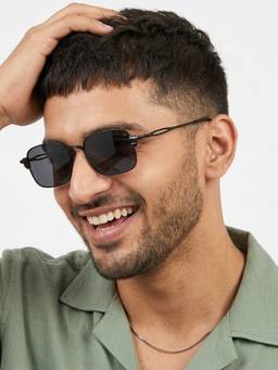 Eyejack - UV Protected Black Rectangle Sunglasses for Unisex (5111CL2587) (53)