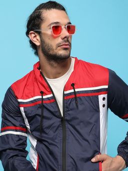 Campus Sutra - Blue Colourblocked Padded Hooded Jacket