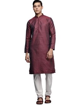 Manyavar - Maroon Woven Design Kurta with Pencil Pajama (Set of 2)