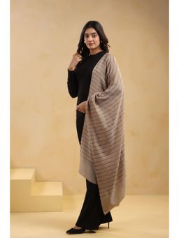 Zamour - Fine Wool Zari Stripes Stole - Beige