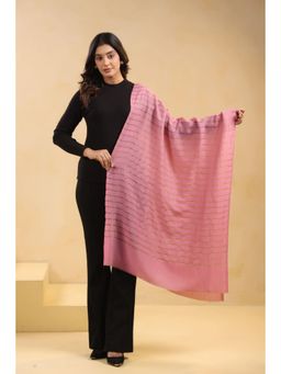 Zamour - Fine Wool Zari Stripes Stole - Pink