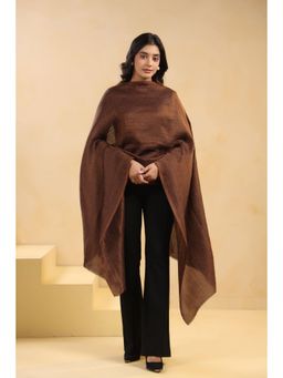 Zamour - Fine Wool Textured Zari Stole - Brown