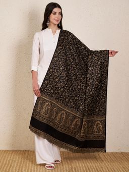 Zamour - Woolen Floral Kani Woven Kashmiri Shawl - Black