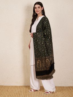 Zamour - Woolen Floral Kani Woven Kashmiri Shawl - Green