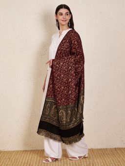 Zamour - Woolen Floral Kani Woven Kashmiri Shawl - Maroon