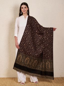 Zamour - Woolen Floral Kani Woven Kashmiri Shawl - Wine