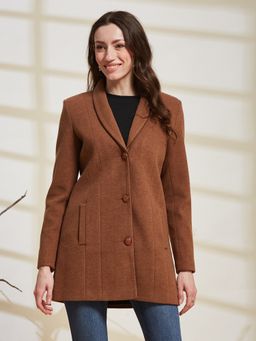 Latin Quarters - Brown Solid Lapel Collar Full Sleeve Casual Coat