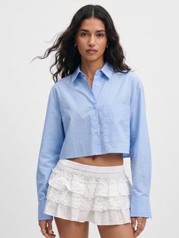 Outzidr - Blue Boxy Crop Shirt