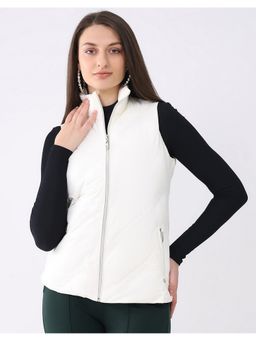 Monte Carlo - Off White Women's Collar Neck Sleeveless Jacket