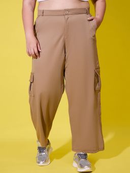 Buynewtrend - Beige Relaxed Fit Plus Size Women's Pant