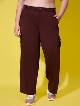 Buynewtrend - Coffee Brown Relaxed Fit Plus Size Women's Pant