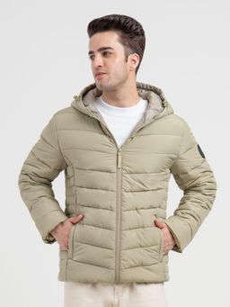 Red Tape - Mens Olive Hooded Winter Jacket Classic Puffer Comfort