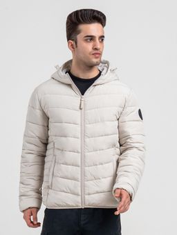 Red Tape - Mens Beige Hooded Winter Jacket Classic Puffer Comfort