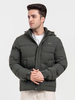 Red Tape - Mens Hooded Winter Olive Jacket White Utility Comfort
