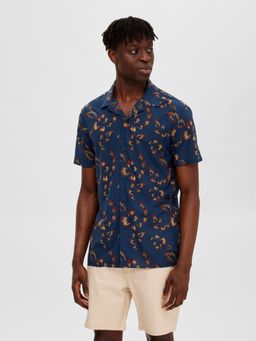 Selected - Floral Printed Casual Blue Shirt