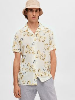 Selected - Floral Printed Casual White Shirt