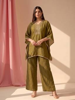 MOKOSH - Women Olive Festive Tailored Fit Kaftan and Palazzo with Spagatti