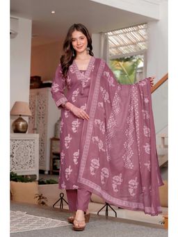 GEKHA - Women Mauve Casual Regular Fit Kurta and Pant with Dupatta