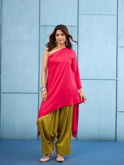 InWeave - Women Pink Festive Regular Fit Kurta and Salwar