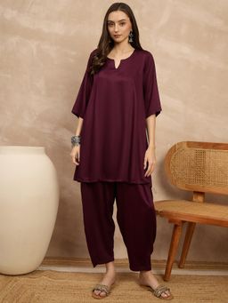 InWeave - Women Burgundy Casual Regular Fit Co-Ord Set