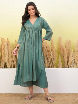 InWeave - Women Teal Casual Regular Fit Kurta and Palazzo