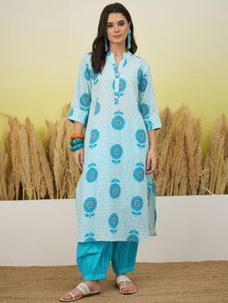 InWeave - Women Blue Casual Regular Fit Kurta and Salwar