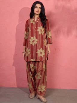 InWeave - Women Rust Casual Regular Fit Co-Ord Set