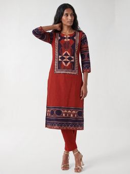 max - Women Rust Festive Straight Fit Kurta and Pant