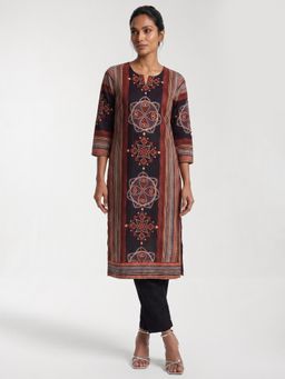 max - Women Black Festive Straight Fit Kurta and Pant