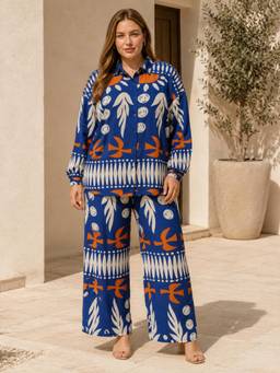 CURVY STREET - Women Blue Casual Regular Fit Co-Ord Set