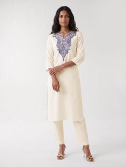 max - Women Off White Festive Straight Fit Kurta and Pant