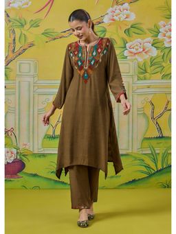 Lakshita - Women Olive Festive A-Line Fit Kurta and Pant