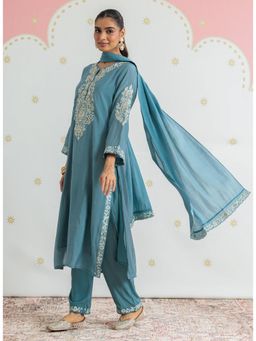 Lakshita - Women Blue Festive Straight Fit Kurta and Pant with Dupatta