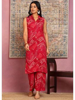 Saffe - Women Pink Festive Straight Fit Co-Ord Set