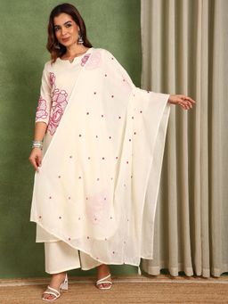 Saffe - Women Off White Festive A-Line Fit Kurta and Palazzo with Dupatta